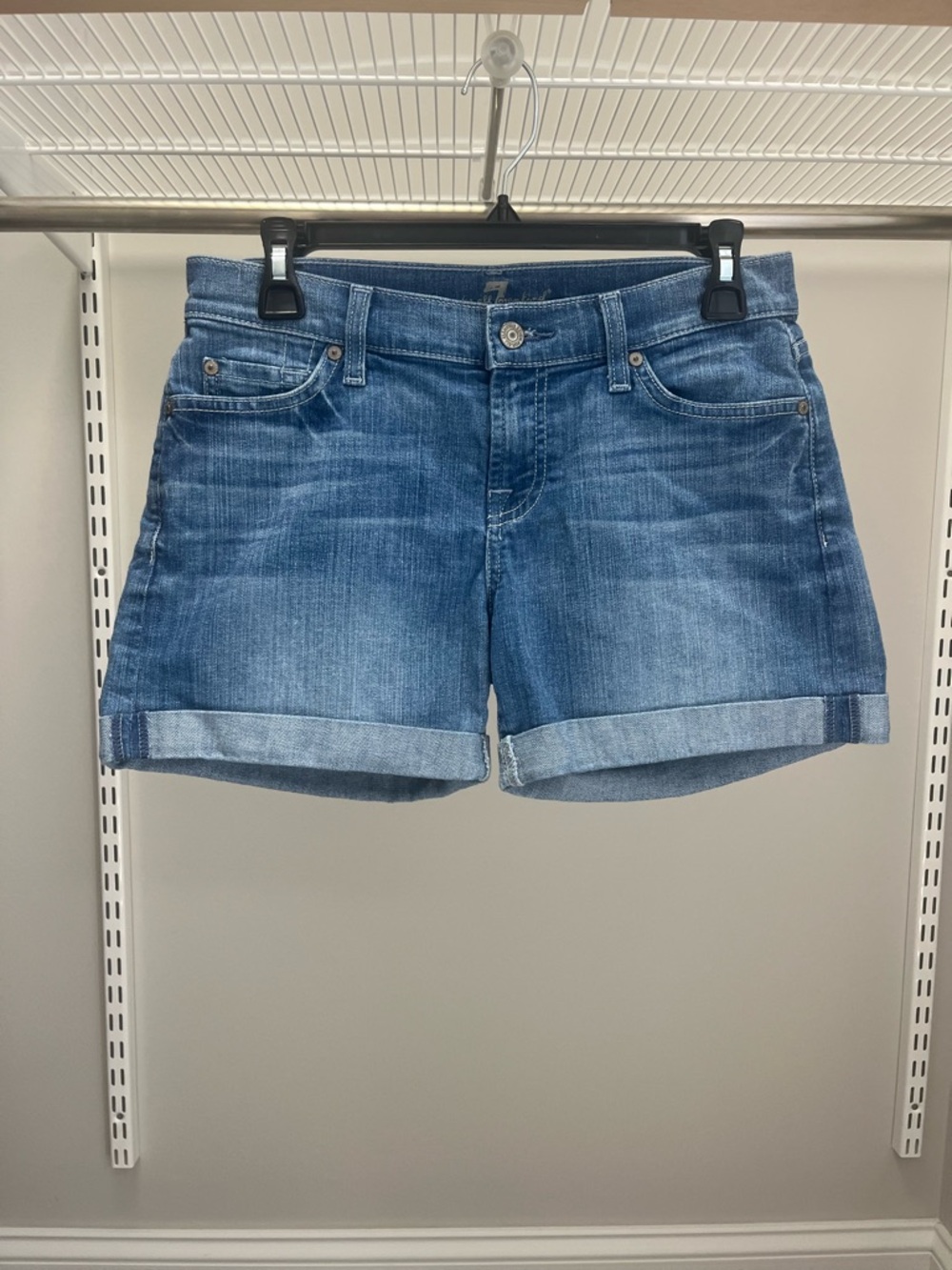 7 For All Mankind Medium Blue Cuffed Denim Shorts